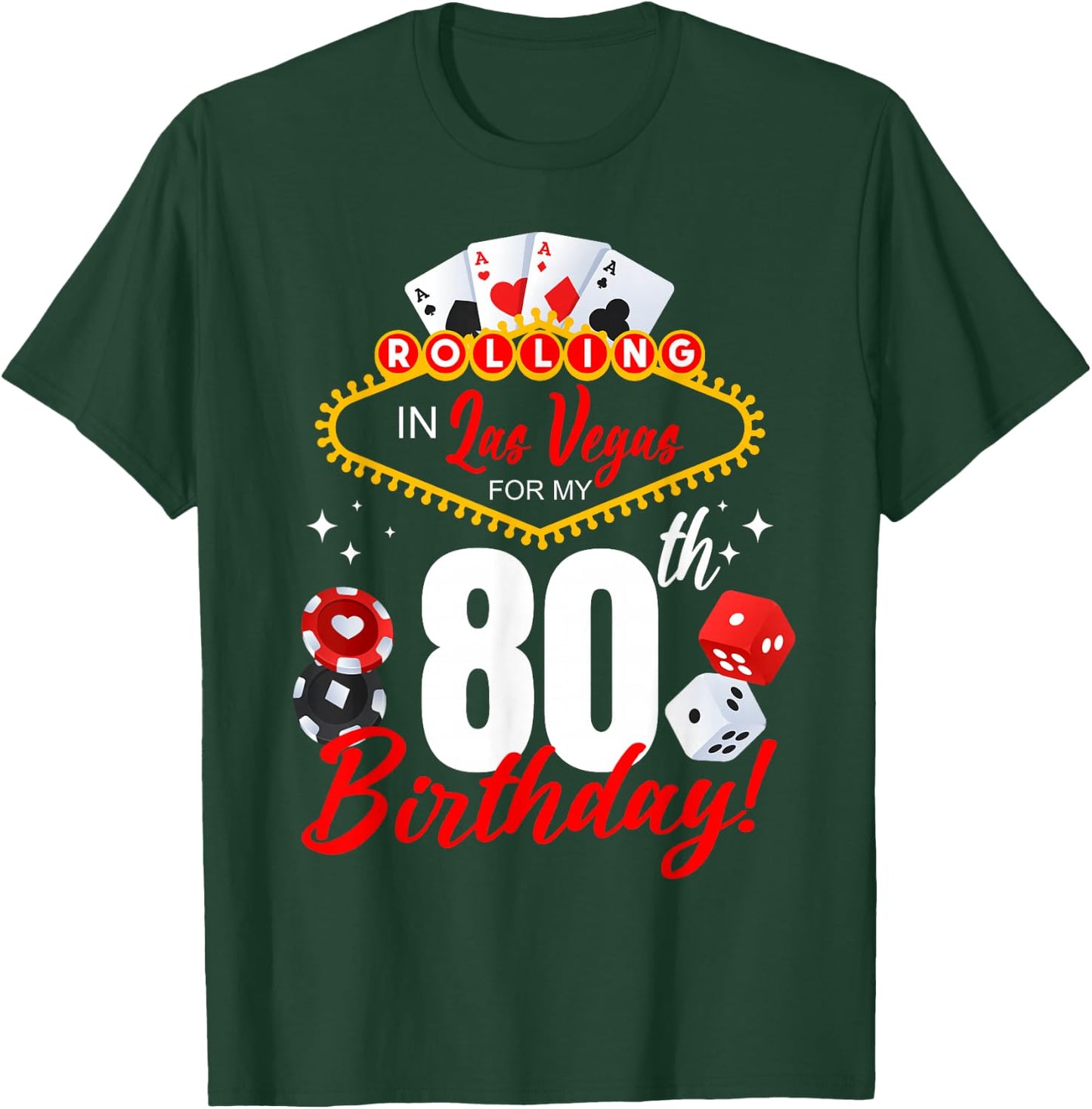 Rolling In Las Vegas 80th Birthday Crew Group Friends 80 T-Shirt - T-Shirt | Forest