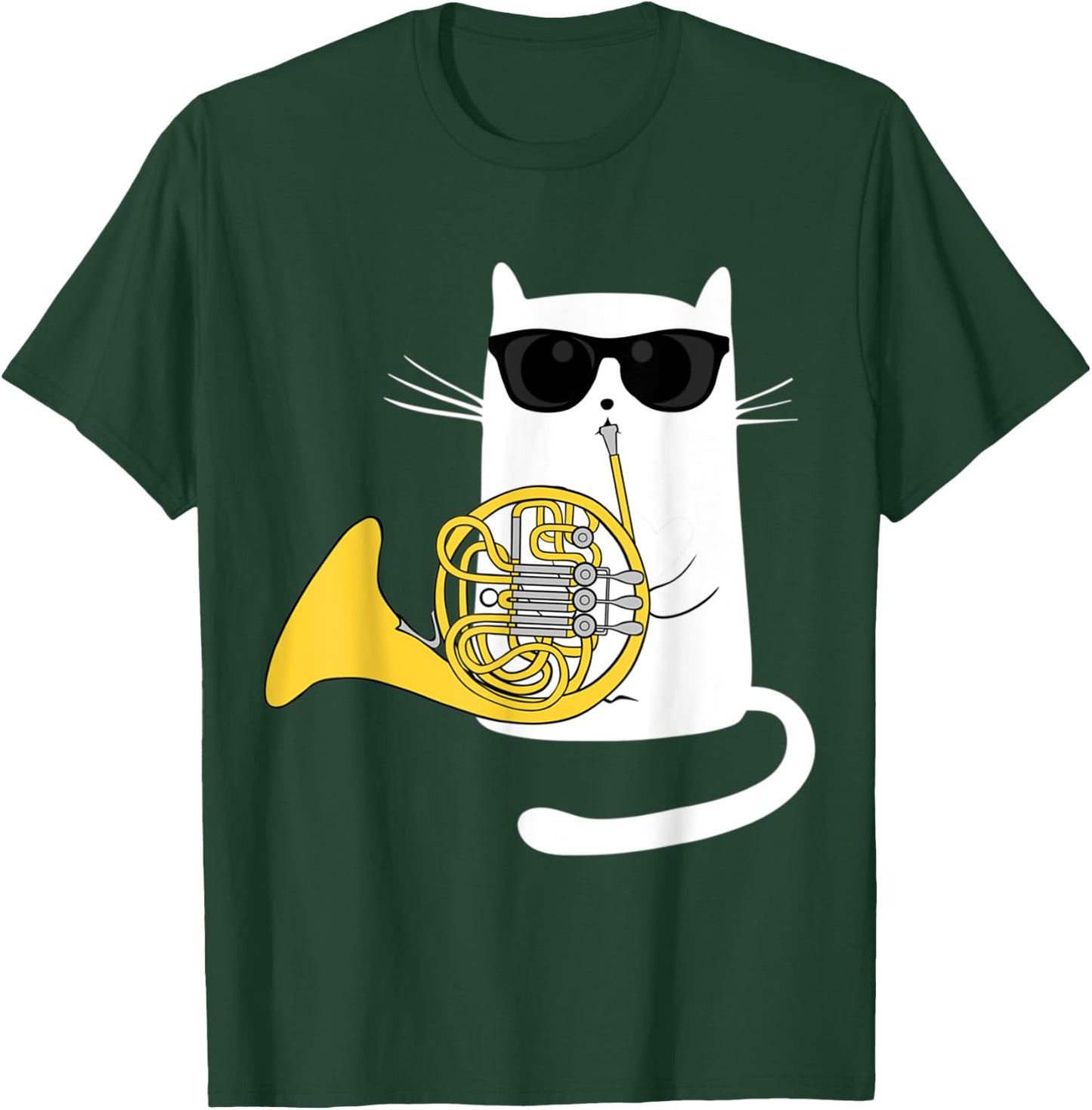 Jazz Cat Playing French Horn - Cool Smooth T-Shirt - T-Shirt | Forest