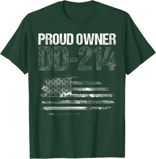 Patriotic Military Veteran Status Proud Owner DD-214 Shirt Men T-Shirt - T-Shirt | Forest
