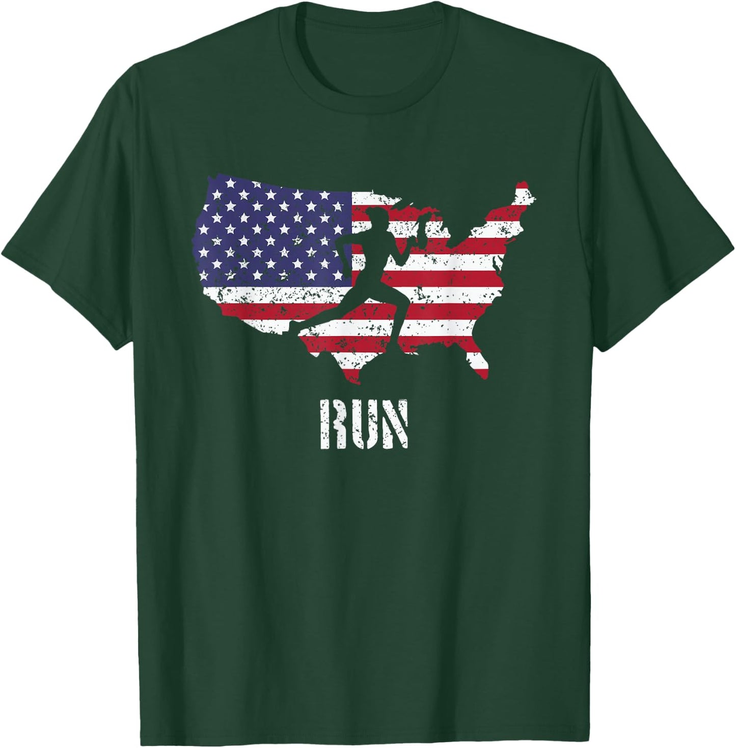 Running american flag for patriotic runners T-Shirt - T-Shirt | Forest