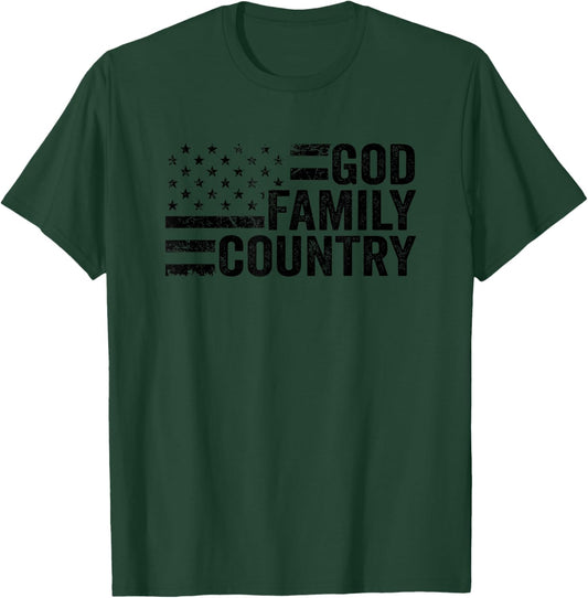 God Family Country - USA Patriotic Christian American Flag T-Shirt - T-Shirt | Forest