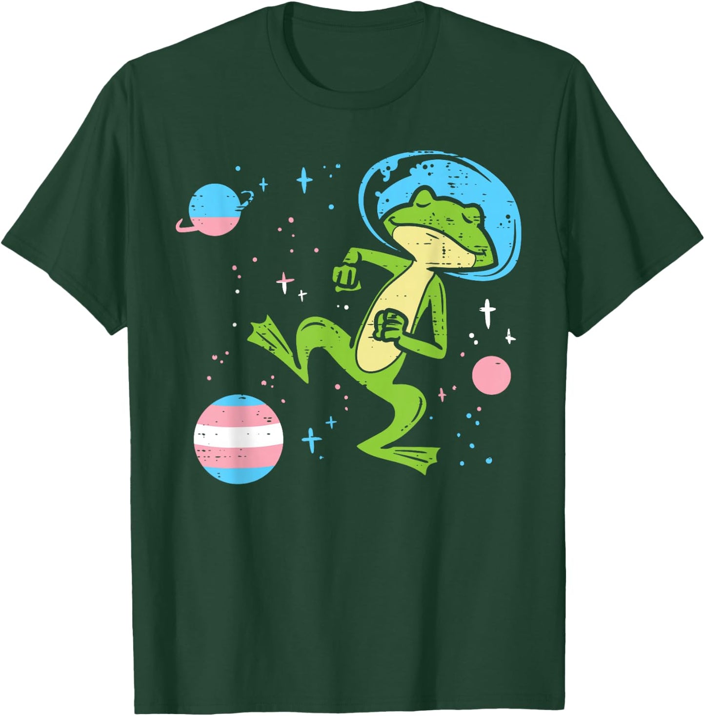 Dancing Astronaut Frog Transgender Planets Trans Pride Flag T-Shirt - T-Shirt | Forest