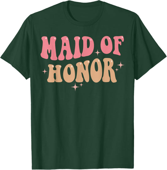 Retro Maid Of Honor Groovy Theme Bridal Shower Party T-Shirt - T-Shirt | Forest