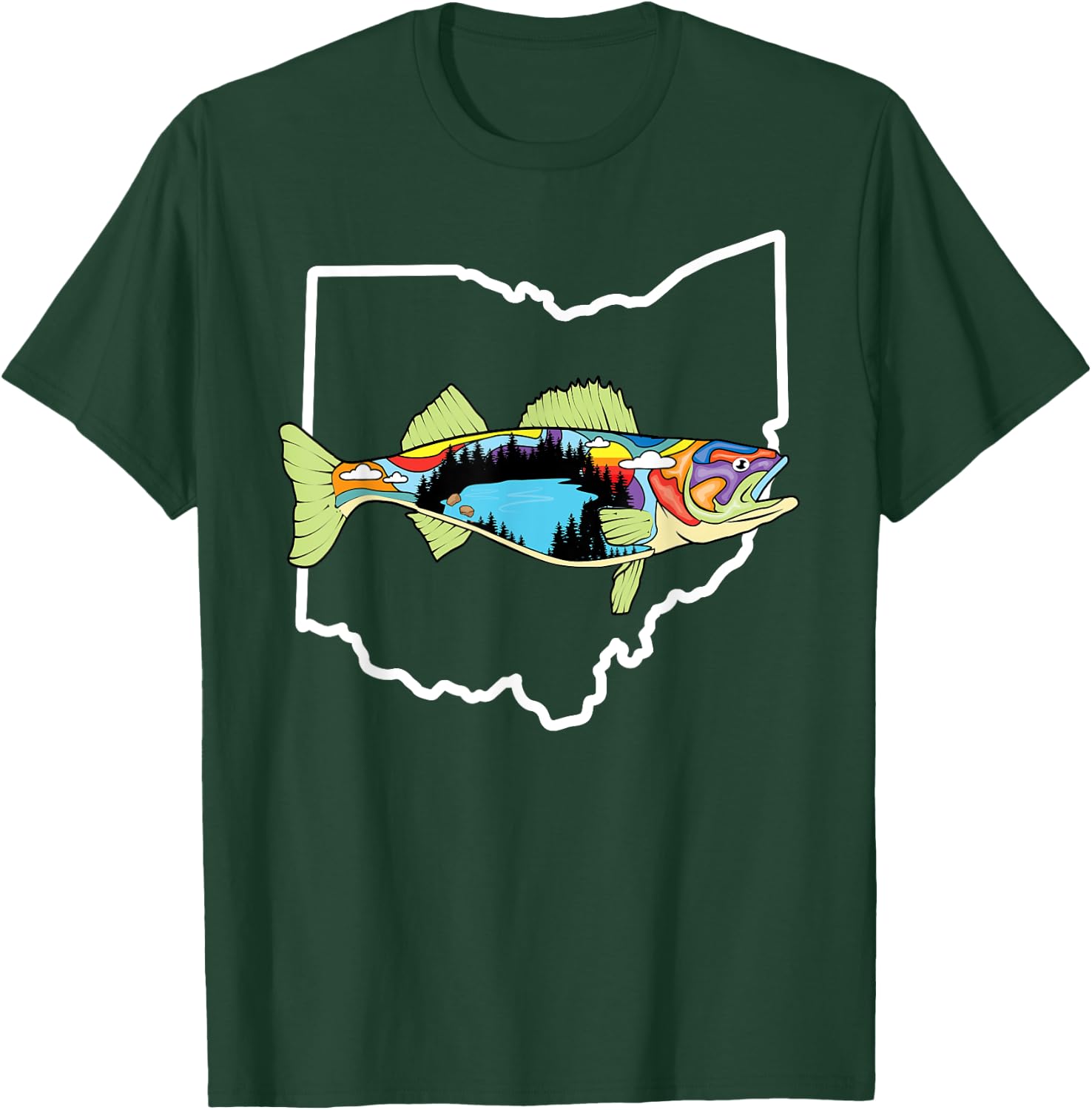 Ohio Map Walleye Fishing Freshwater Fisherman Walleye Fish T-Shirt - T-Shirt | Forest