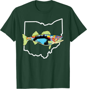 Ohio Map Walleye Fishing Freshwater Fisherman Walleye Fish T-Shirt - T-Shirt | Forest