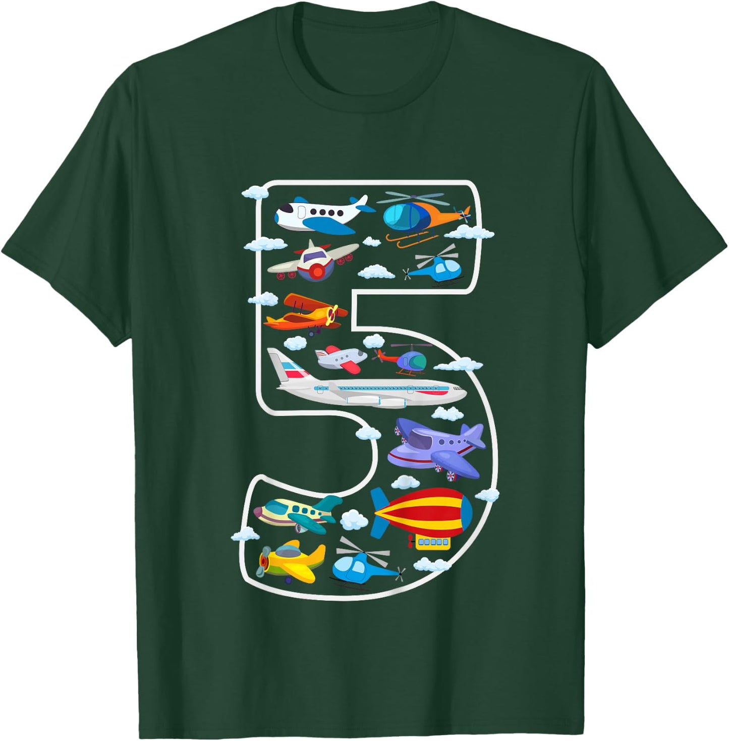 Kids Its My 5th Birthday Boys 5 Airplanes Helicopters 5 Years Old T-Shirt - T-Shirt | Forest