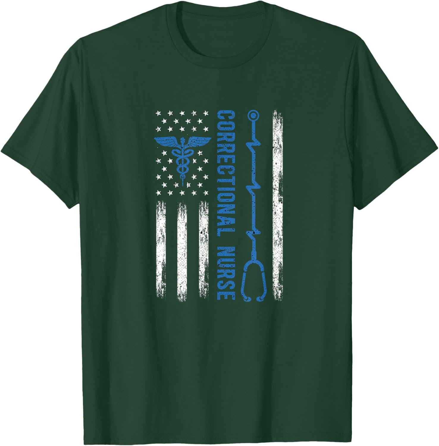 Correctional Nurse American Flag Nursing Healthcare Nurses T-Shirt - T-Shirt | Forest