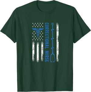Correctional Nurse American Flag Nursing Healthcare Nurses T-Shirt - T-Shirt | Forest