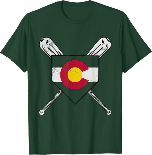 Colorado Flag Baseball Home Team Player Coach Mom Dad T-Shirt - T-Shirt | Forest