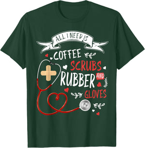 Nursing Ideas For Nurses & Coffee Scrubs And Rubber Gloves T-Shirt - T-Shirt | Forest