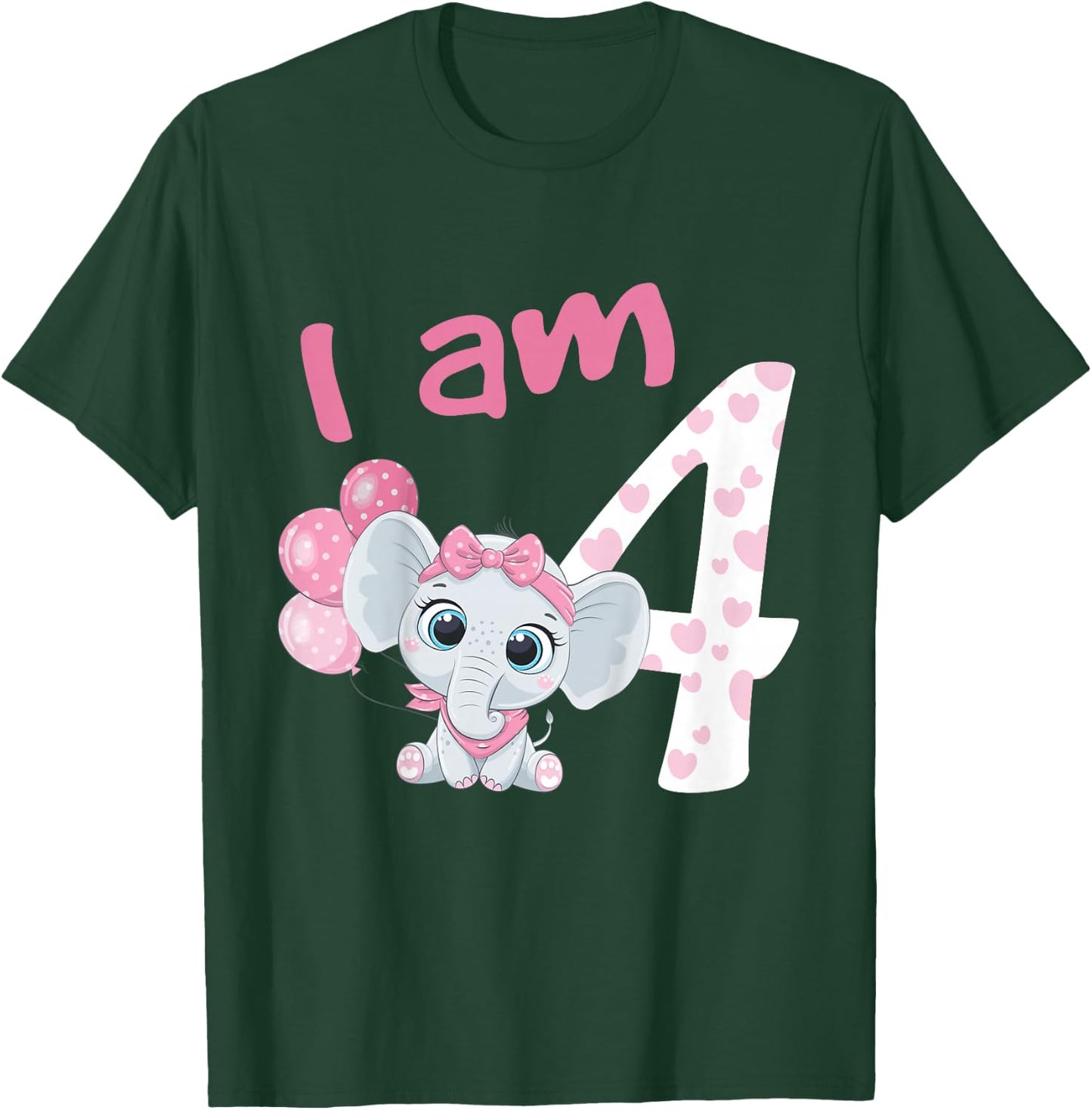 4th Birthday Shirt Girls Elephant Girl Birthday 4 Years Old T-Shirt - T-Shirt | Forest