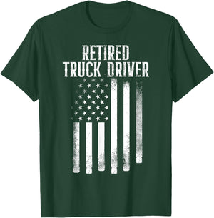 Retired Truck Driver US Flag Trucker Retirement Gift T-Shirt - T-Shirt | Forest