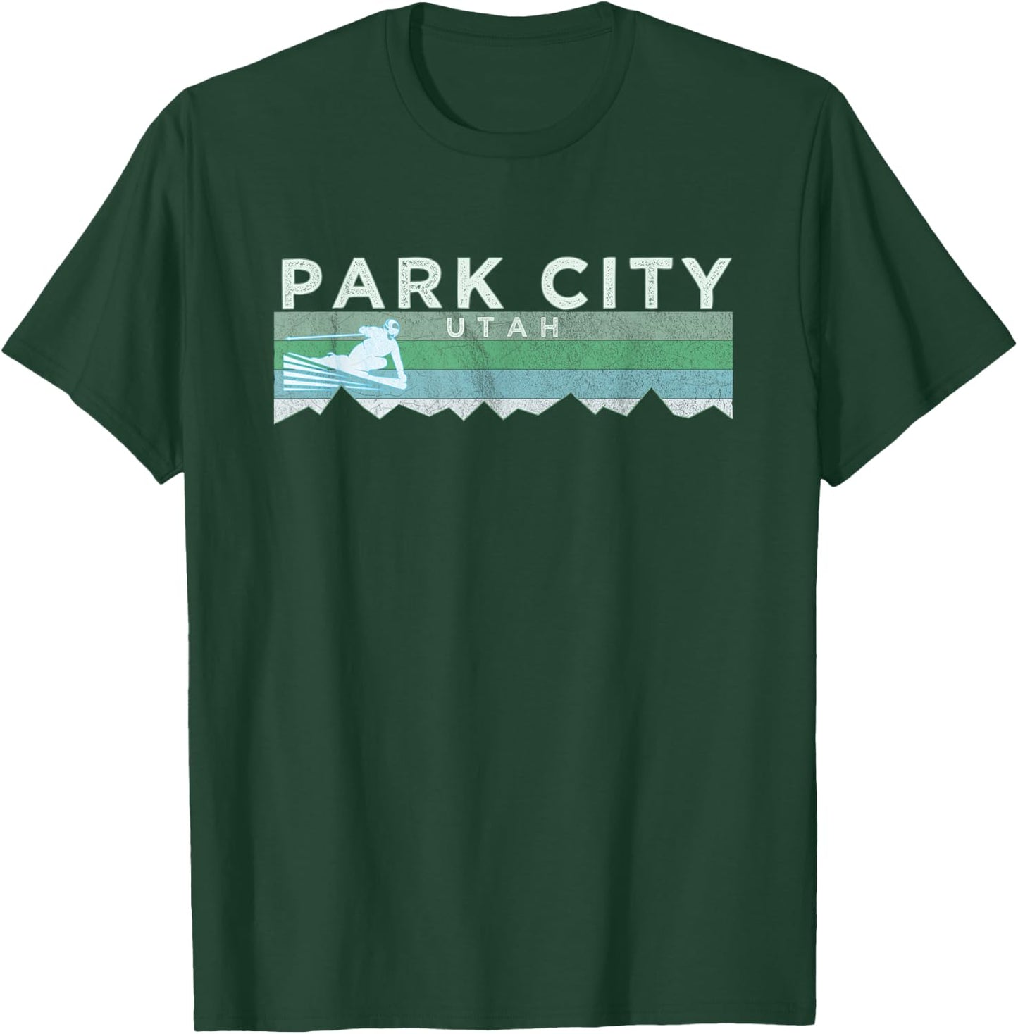Retro Park City, Utah Distressed Skiing T-Shirt - T-Shirt | Forest