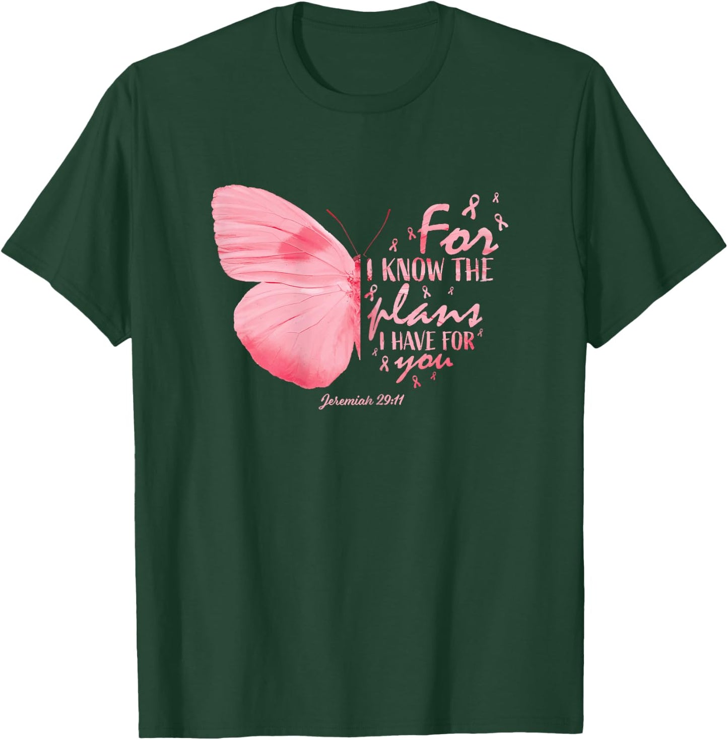 Pink Butterfly Breast Cancer Christian Religious Gifts Mom T-Shirt - T-Shirt | Forest