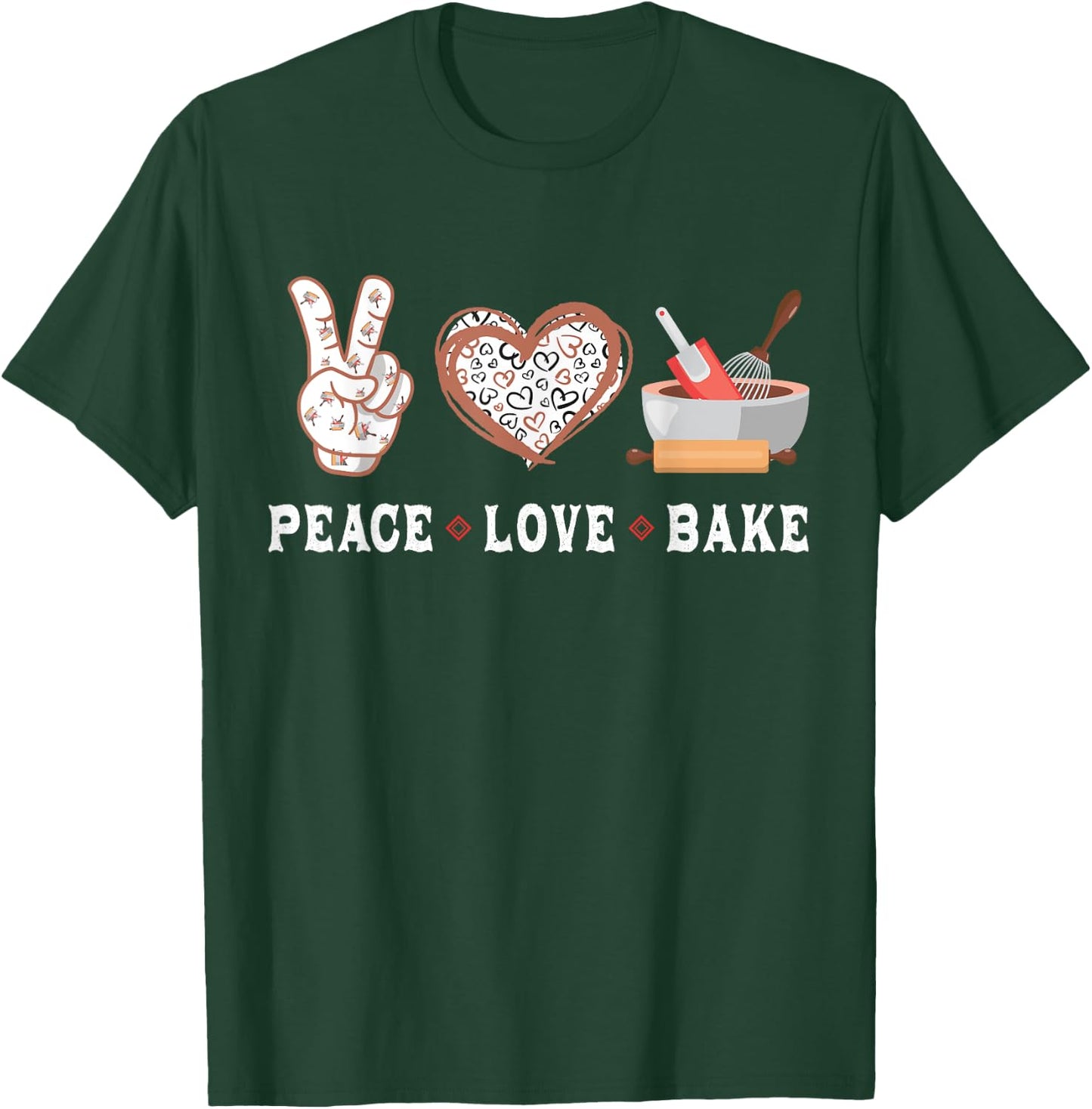 Peace Love bake baking cupcake baker gifts men women kids T-Shirt - T-Shirt | Forest