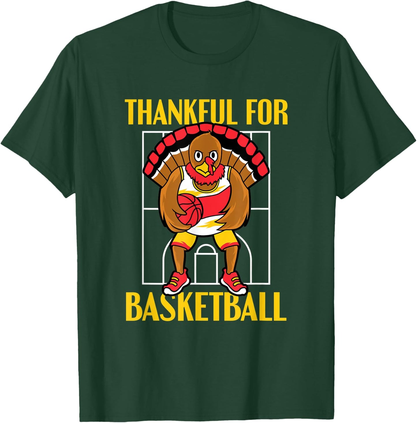 Thankful For Basketball Turkey Thanksgiving Basketball T-Shirt - T-Shirt | Forest