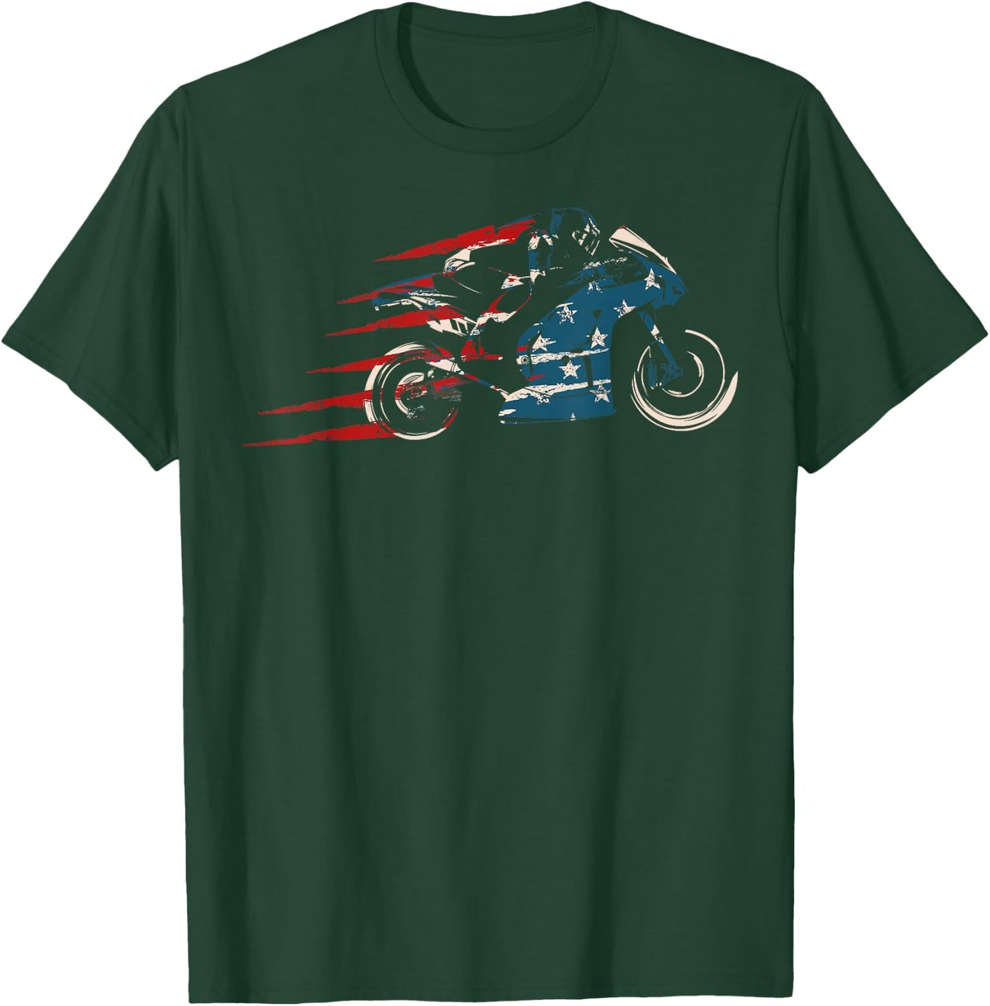 Super Bike Moto GP Pride US Flag Patriotic Dirt Bikers T-Shirt - T-Shirt | Forest