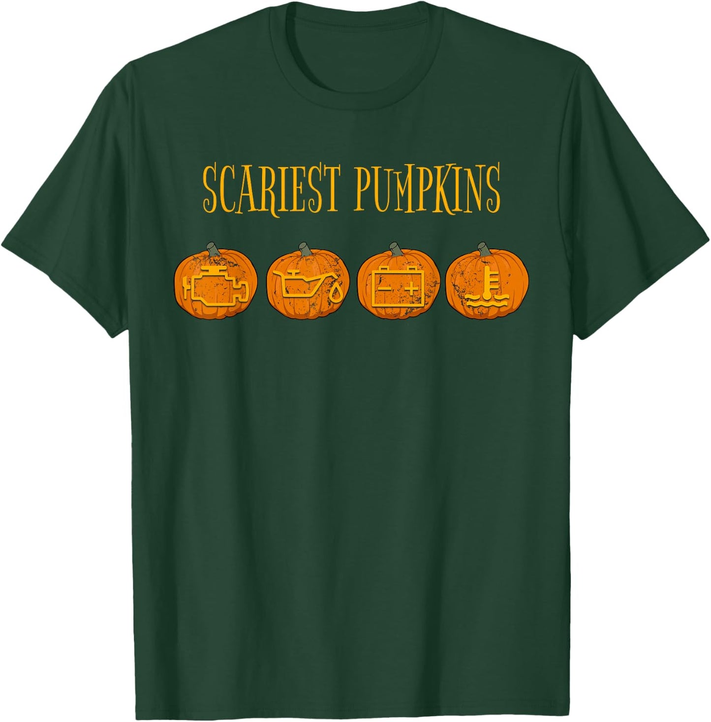 Scary Pumpkin Halloween Car Mechanic Funny Joke Check Engine T-Shirt - T-Shirt | Forest