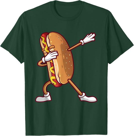 Cute Dabbing Hot Dog Design for Kids Men Women Dancing Food Small T-Shirt - T-Shirt | Forest