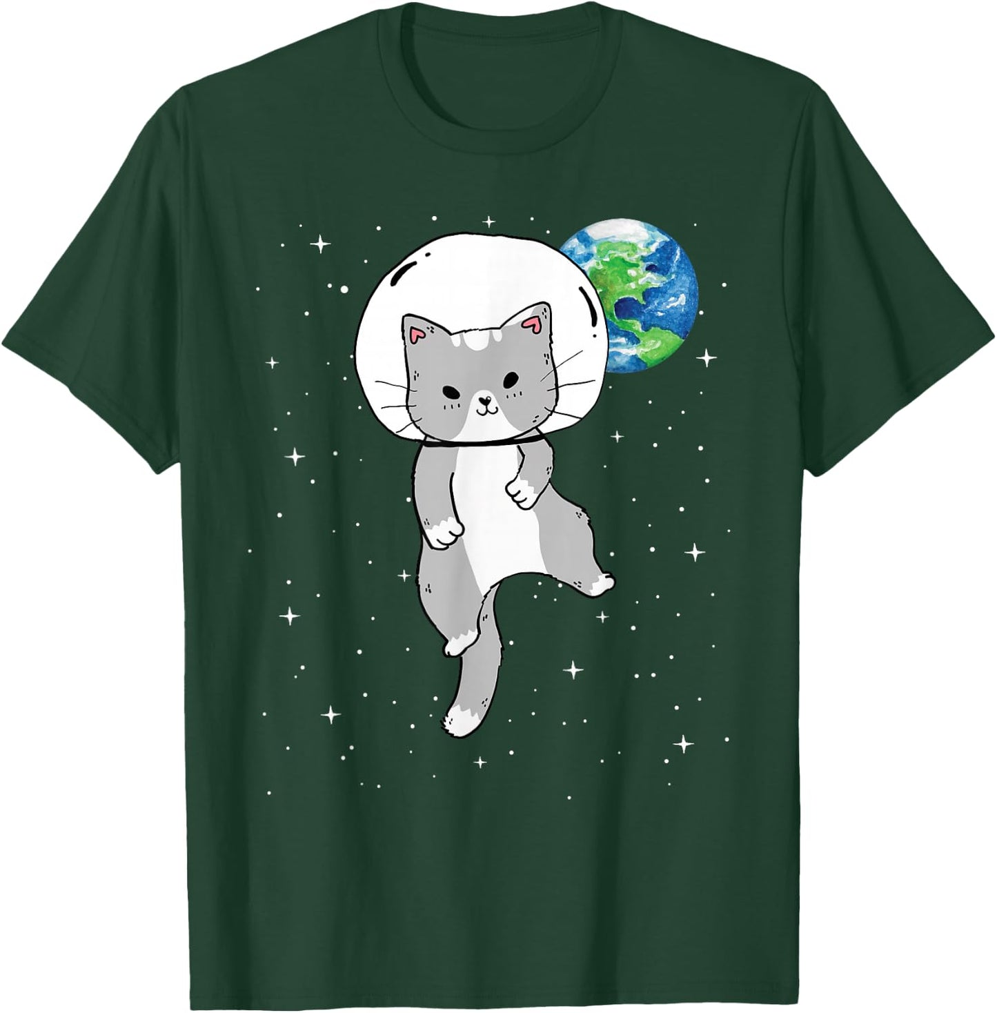 Funny Cute Cat in Space Catstronaut Milky Way Galaxy Earth Women Kids T-Shirt - T-Shirt | Forest