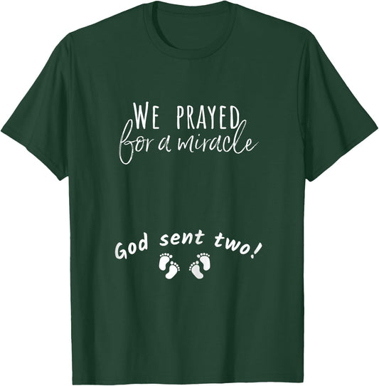 Christian Twin Babies Pregnancy Announcement - God Sent Two T-Shirt - T-Shirt | Forest