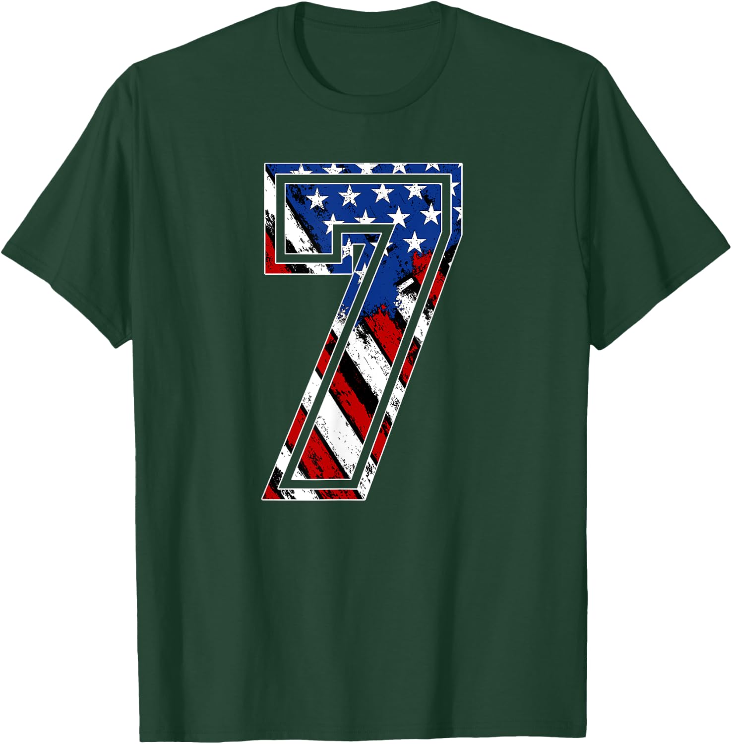 Number 7 Red White and Blue American Flag #7 Jersey Shirt T-Shirt - T-Shirt | Forest