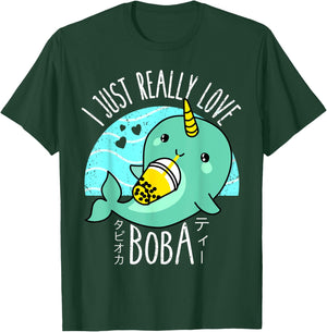 I Just Really Love Boba Japanese Kawaii Anime Narwhal Gifts T-Shirt - T-Shirt | Forest