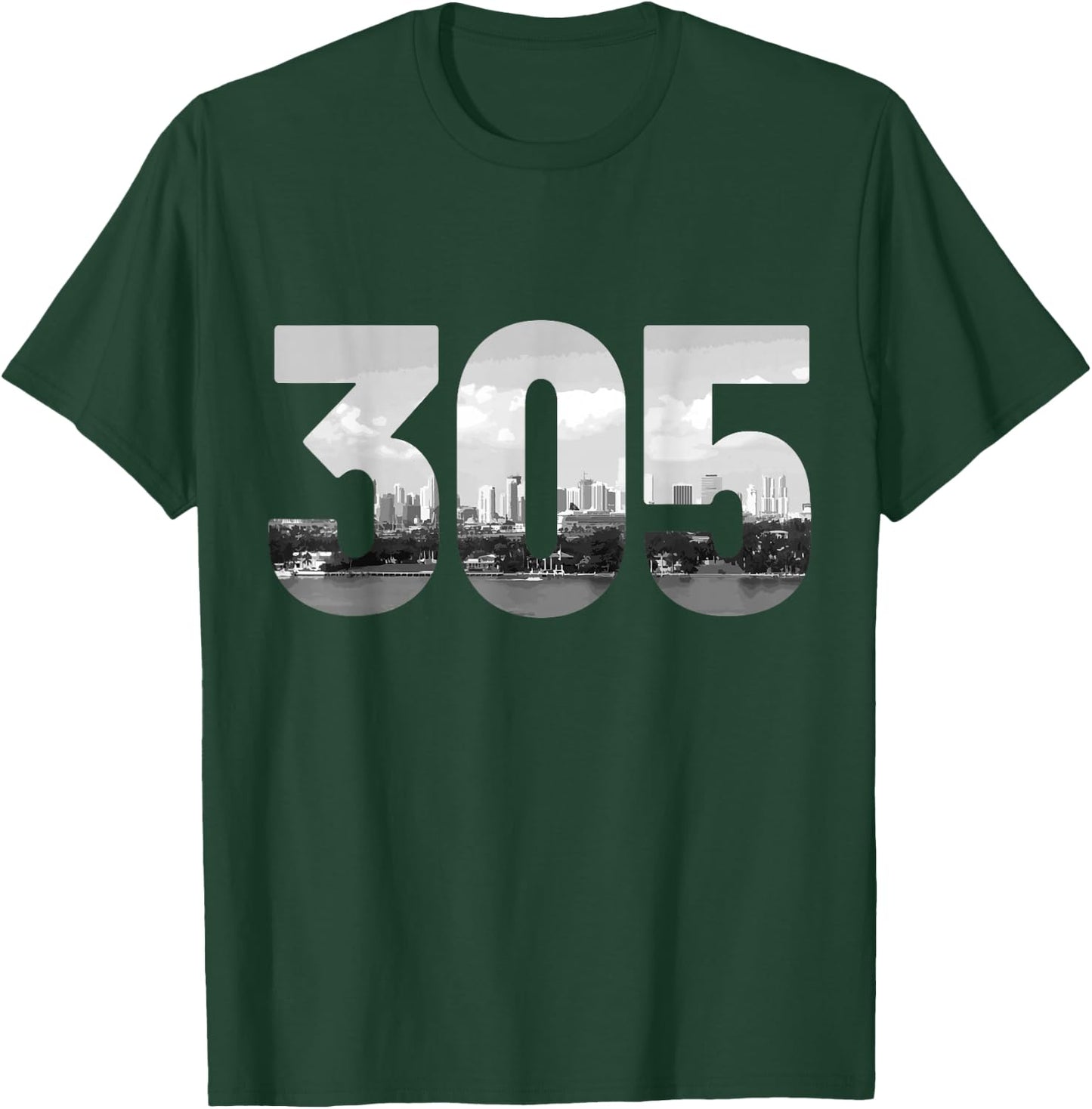 Miami 305 Area Code Skyline Florida Vintage T-Shirt - T-Shirt | Forest