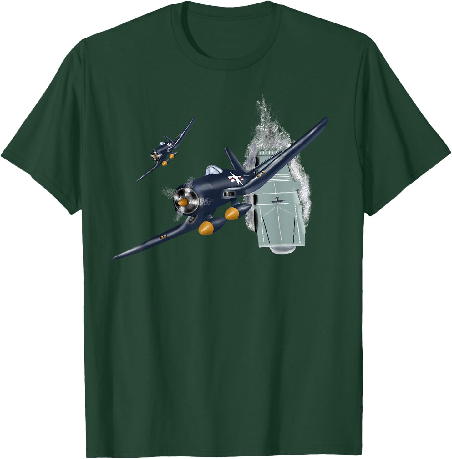 Military F&L Design Co. WW2 Planes Warbirds F4U Corsair Aircraft Carrier T-Shirt - T-Shirt | Forest