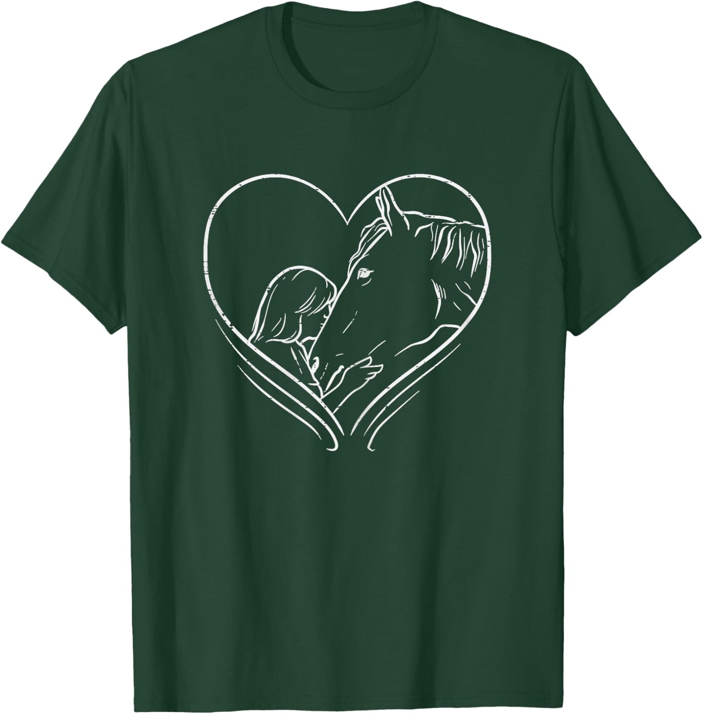 Heart Girl Kissing Horse Riding Rider Equestrian Girls Women T-Shirt - T-Shirt | Forest