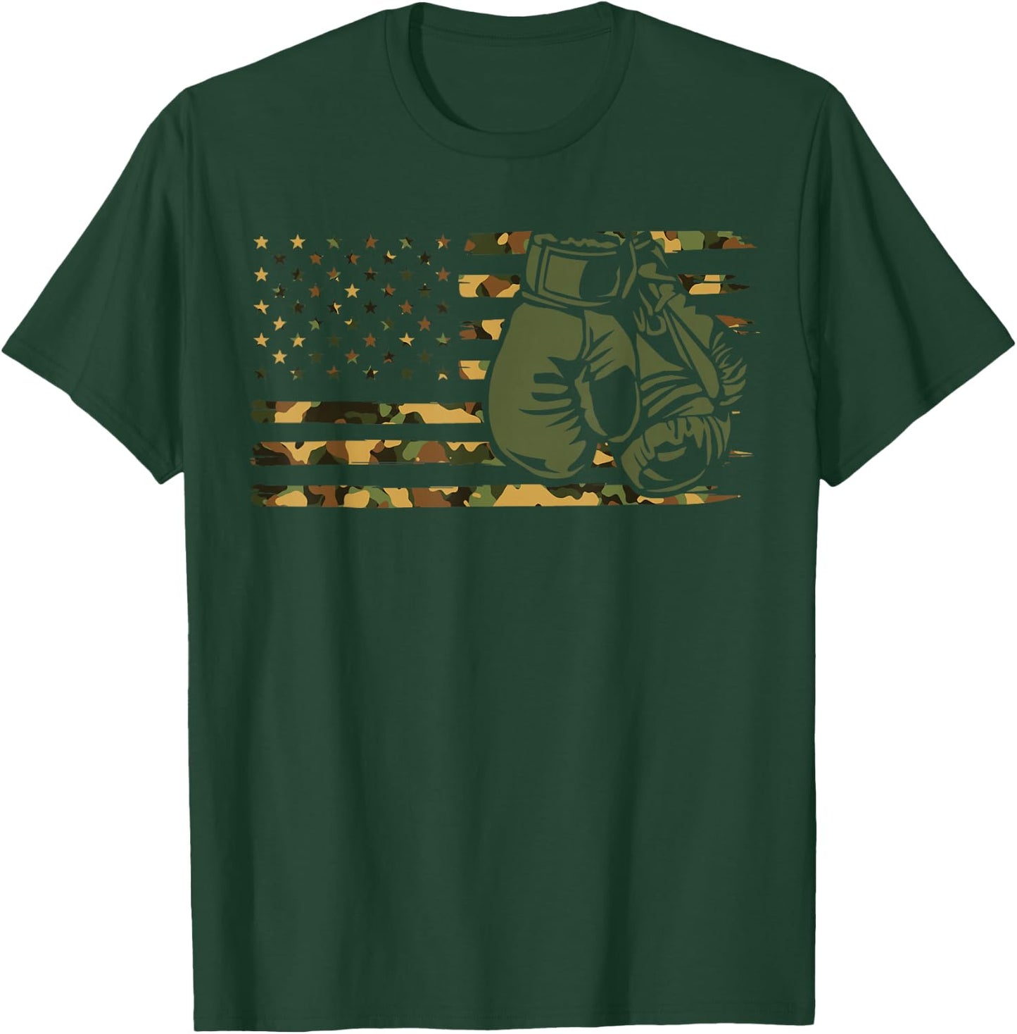 Camo Boxing USA Flag for Boxer - American Flag Boxing T-Shirt - T-Shirt | Forest