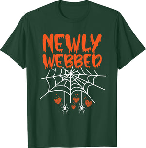 Newly Webbed Halloween Newlywed Bride And Groom Wedding T-Shirt - T-Shirt | Forest