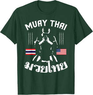 Thailand American Flag Muay Thai Thai Boxing Women Girls Kids Men T-Shirt - T-Shirt | Forest