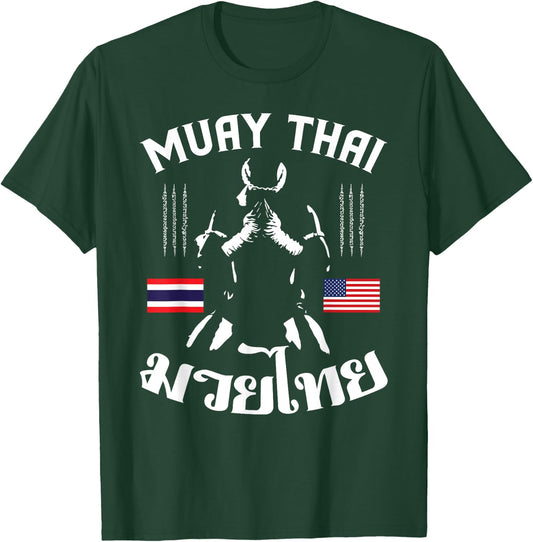 Thailand American Flag Muay Thai Thai Boxing Women Girls Kids Men T-Shirt - T-Shirt | Forest