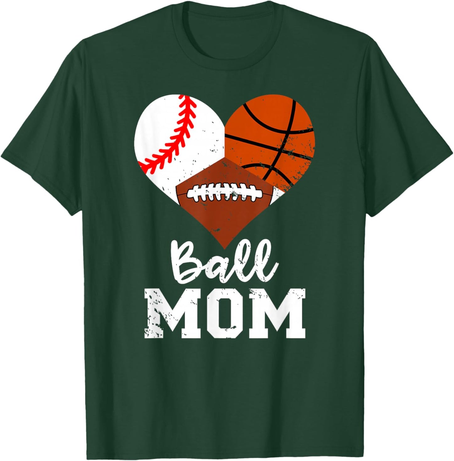 Ball Mom Funny Baseball Football Basketball Mom T-Shirt - T-Shirt | Forest