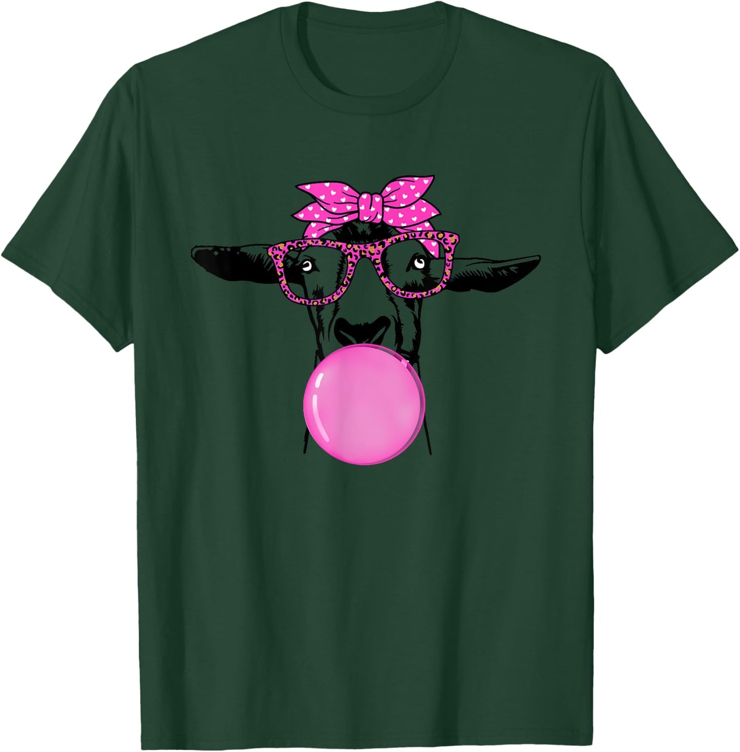Funny Goat with Bubble Gum Bandana Glasses T-Shirt - T-Shirt | Forest