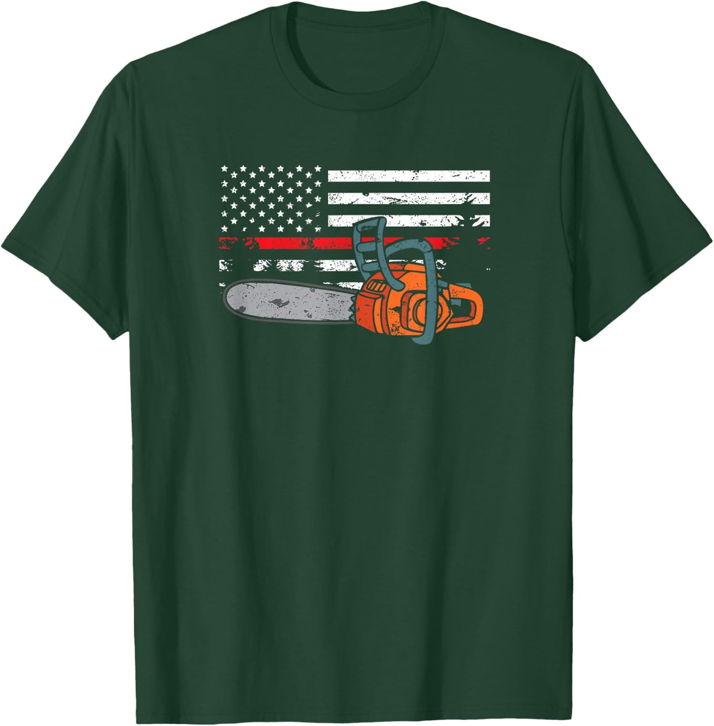 Wildland Firefighter Chainsaw Red Line American Flag Men T-Shirt - T-Shirt | Forest