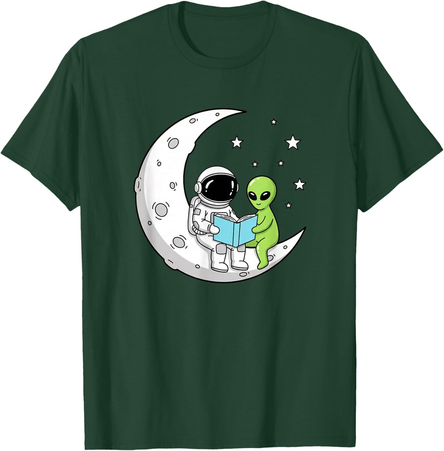 Astronaut and Alien Reading On Moon Space Book Lover Sci Fi T-Shirt - T-Shirt | Forest