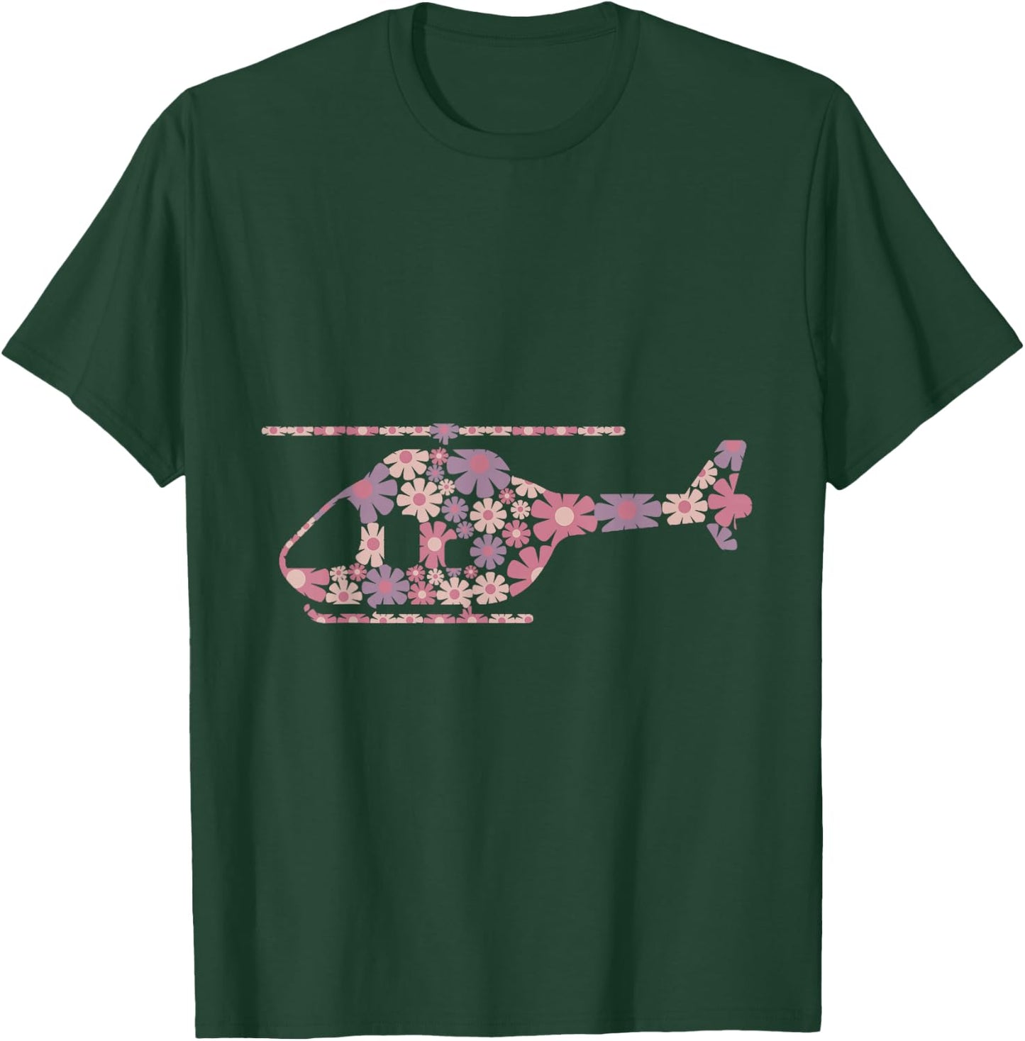Floral Flower Silhouette Helicopter Pilot Girl Women T-Shirt - T-Shirt | Forest