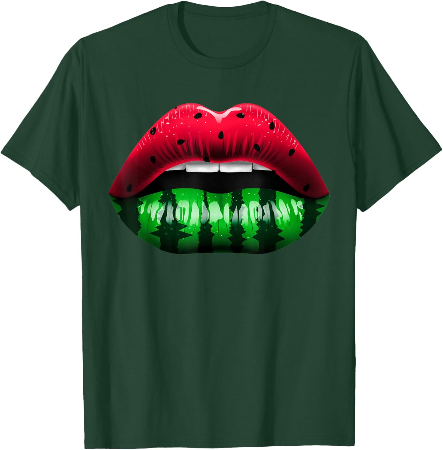 Watermelon Lips Funny Watermelon Day Women Sexy Lips T-Shirt - T-Shirt | Forest