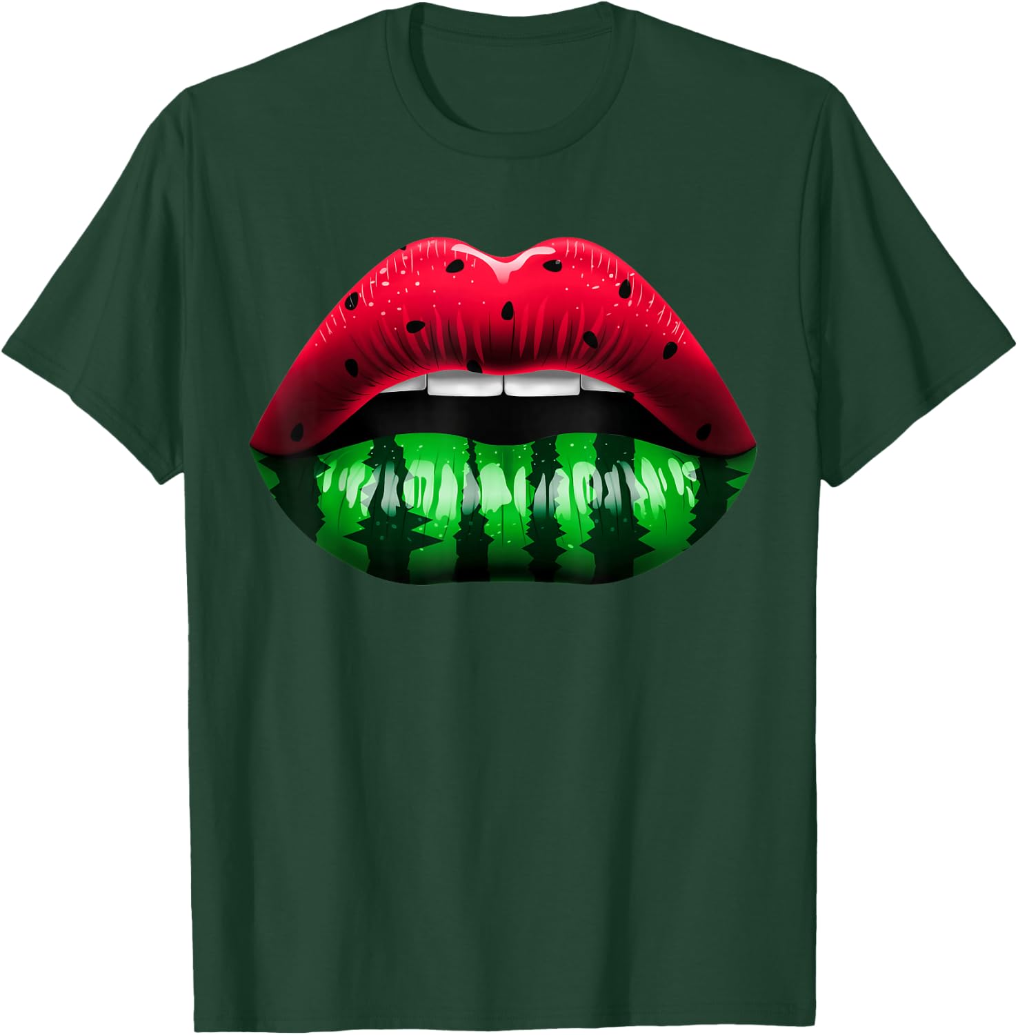 Watermelon Lips Funny Watermelon Day Women Sexy Lips T-Shirt - T-Shirt | Forest