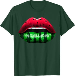 Watermelon Lips Funny Watermelon Day Women Sexy Lips T-Shirt - T-Shirt | Forest