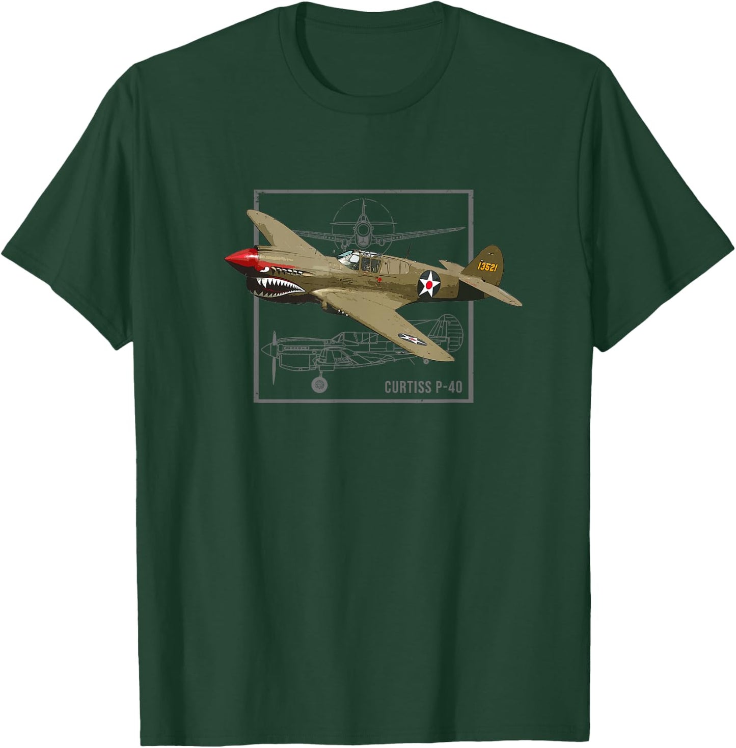 Curtiss P-40 Warhawk | WW2 Fighter Plane T-Shirt - T-Shirt | Forest