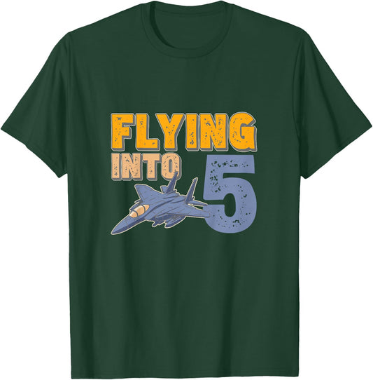 Flying Into 5 Fighter Jet 5 Year Old 5th Birthday T-Shirt - T-Shirt | Forest
