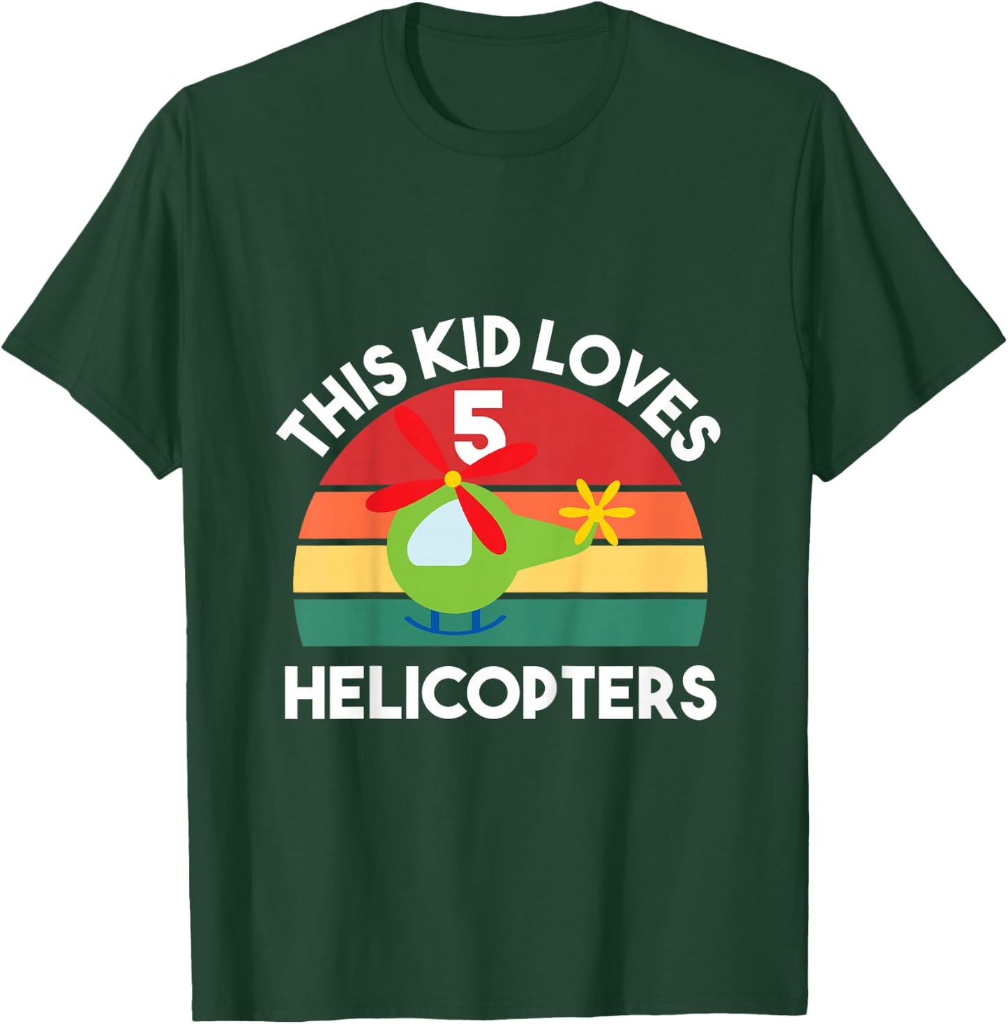Kids Helicopter 5th Birthday 5 Year Old Boys Toddler Helicopter T-Shirt - T-Shirt | Forest