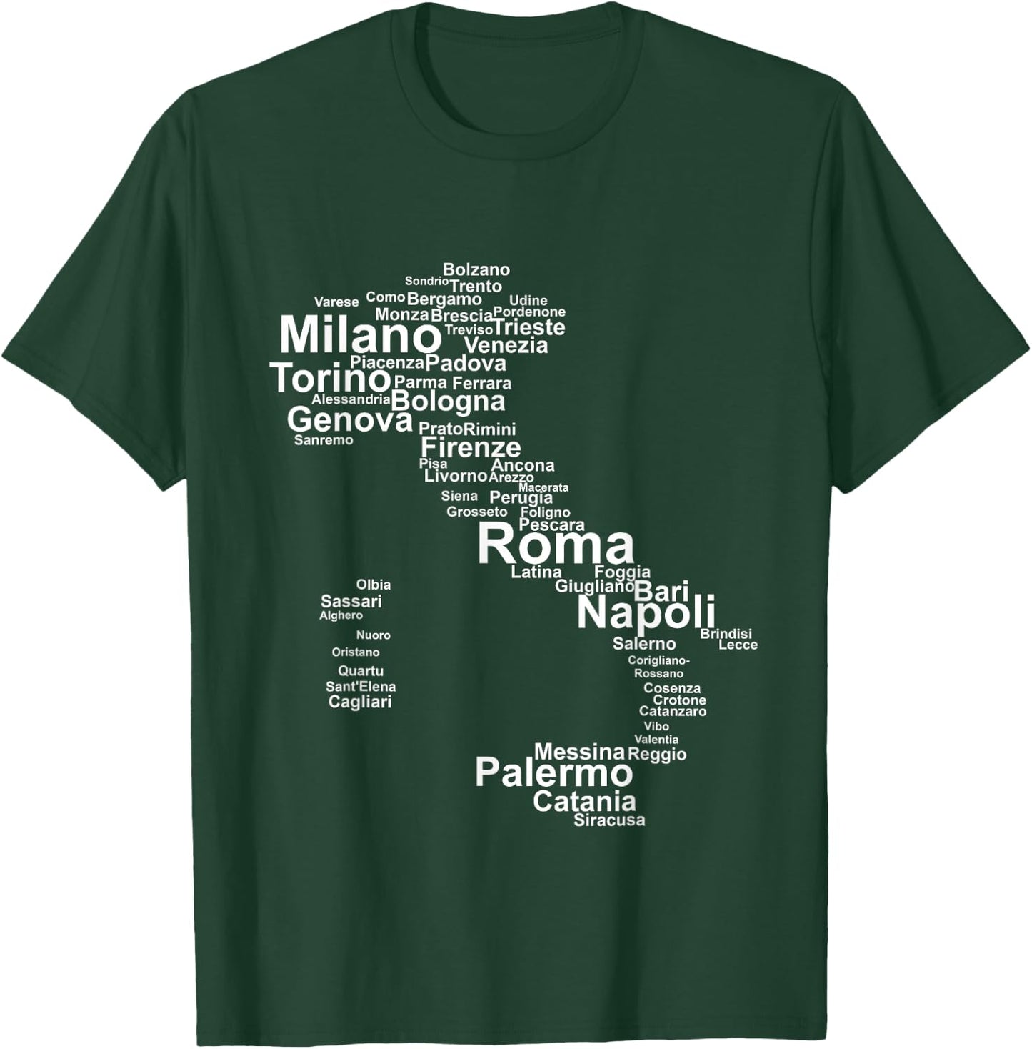 Italy Map Silhouette Towns Cities Rome Milan Travel Europe T-Shirt - T-Shirt | Forest