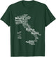Italy Map Silhouette Towns Cities Rome Milan Travel Europe T-Shirt - T-Shirt | Forest