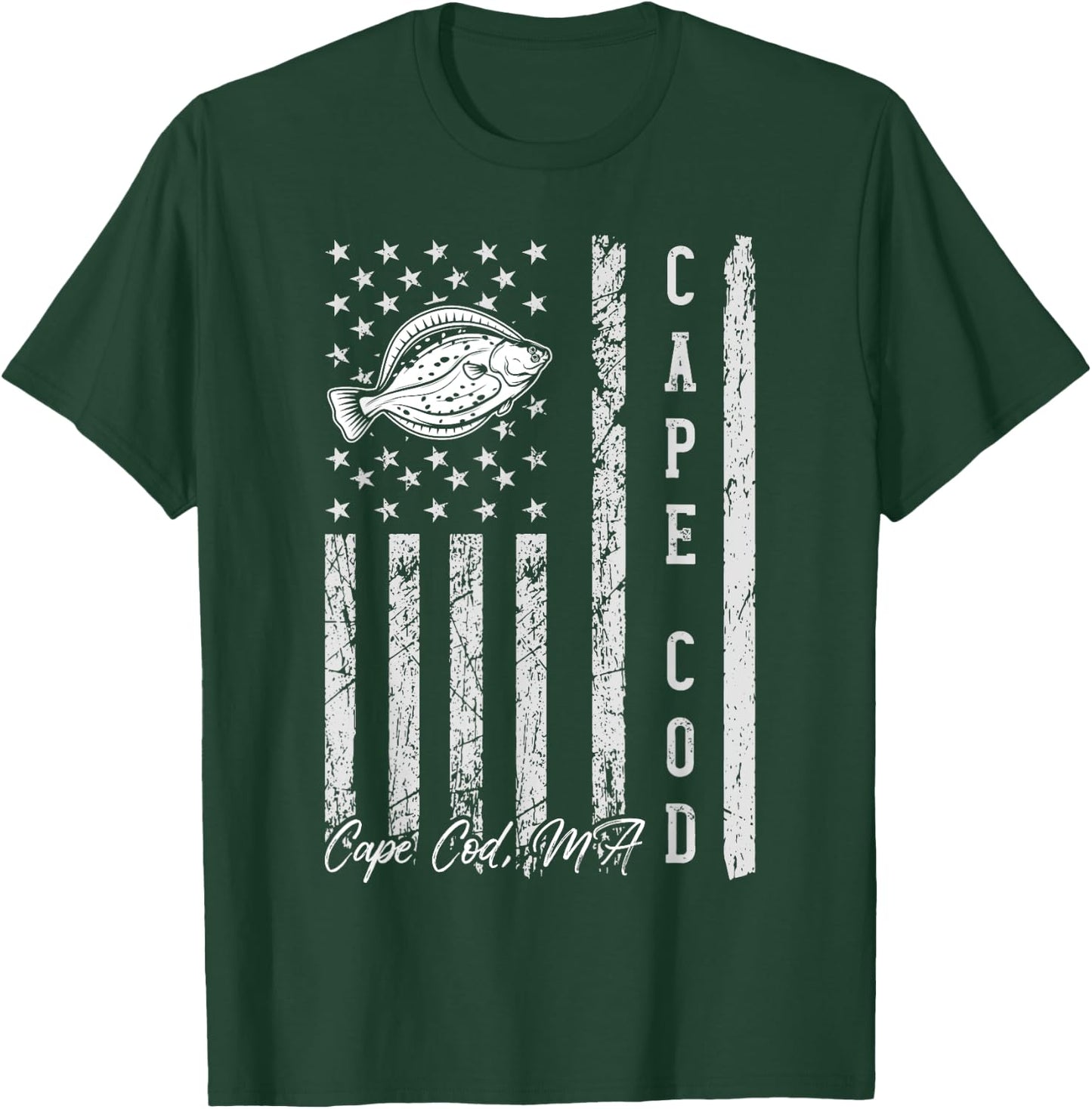Cape Cod Massachusetts for Fluke Fishing Fishermen T-Shirt - T-Shirt | Forest