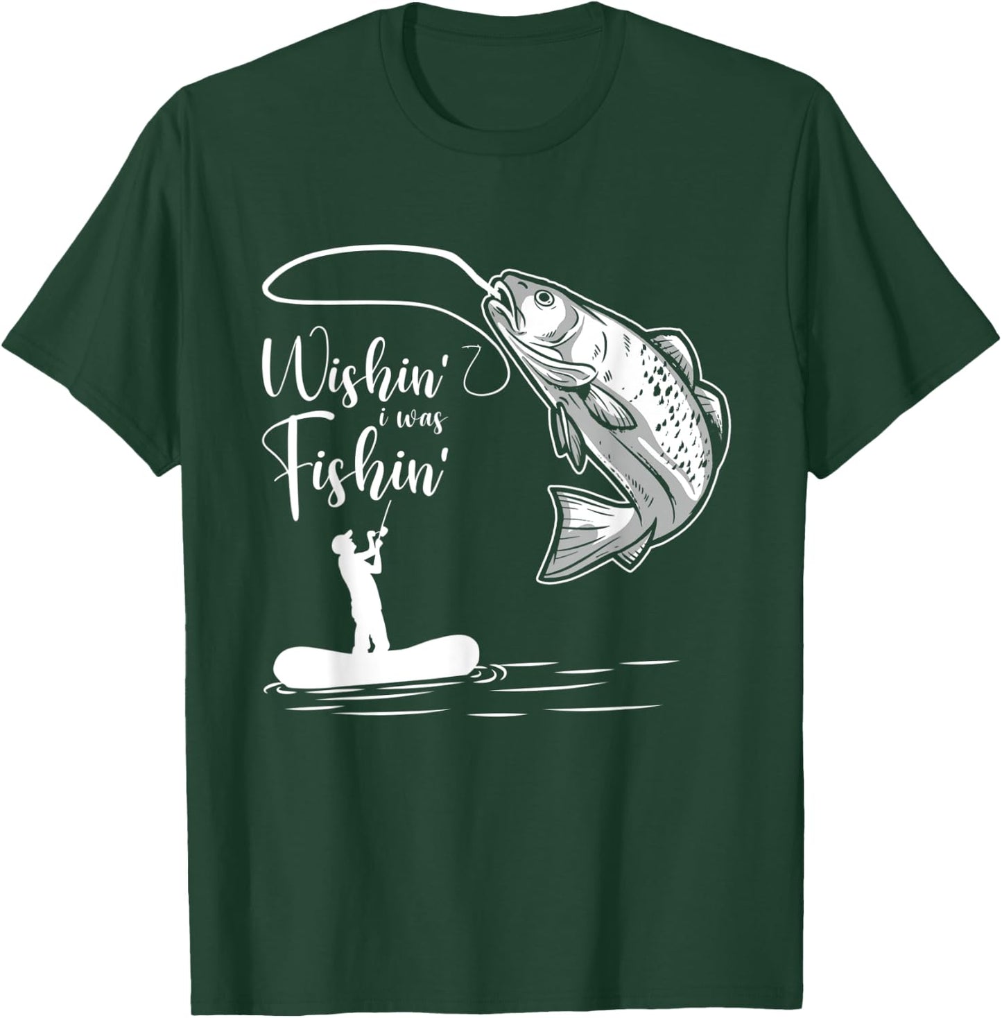 Wishin' I Was Fishin' Carb Bass Trout Fishing Fisherman T-Shirt - T-Shirt | Forest