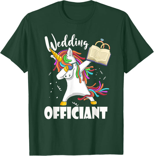 Funny Wedding Officiant Cute Dabbing Unicorn Pastor Wedding T-Shirt - T-Shirt | Forest